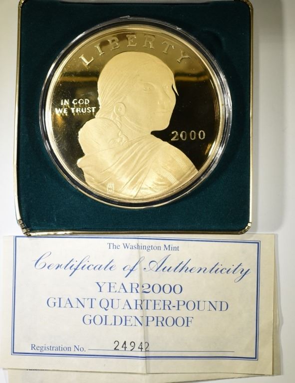 2000 GIANT QUARTERPOUND GOLDEN PROOF .999 SILVER