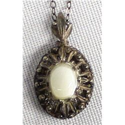 Antique Estate Sterling Opal Pendant Necklace