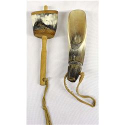 Native American Onondaga Horn Scoop and Rattle
