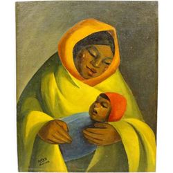 Original Bolivian Painting of Mother and Child