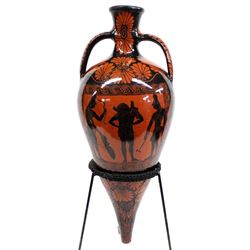 Greek Black Figureware Rhyton Vase with Stand