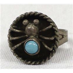 Navajo Sterling Turquoise Spider Ring by Emerson Kinzel, Size 8.5