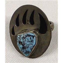 Vintage Navajo Sterling Turquoise Bear Paw Ring