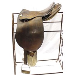Vintage English Leather Saddle, stand does not go with saddle (negotiable)