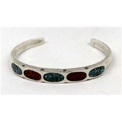 Vintage Navajo Sterling Chip Inlay Bracelet