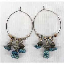 Turquoise Nugget Hoop Earrings