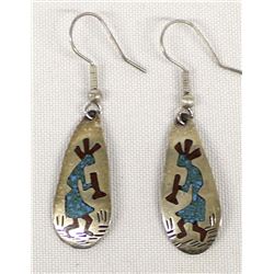Vintage Navajo Sterling Inlay Kokopelli Earrings
