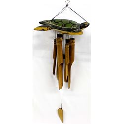 Indonesian Carved Wood Turtle Bamboo Windchime
