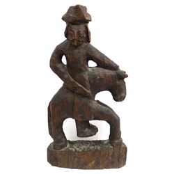 Primitive Carved Don Quijote Wood Man on Donkey Stateue