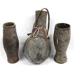 Vintage African Leather Camel Milk Jug and 2 Cups