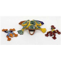 3 Mexican Talavera Style Pottery Frogs