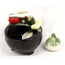Ceramic Pottery Salsa Bowl, Spoon, & Shaker