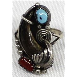 Navajo Sterling Turquoise Coral & Claw Ring