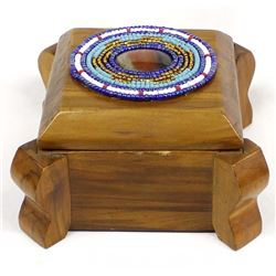 Hand Beaded Wood Trinket Box by Kills Thunder