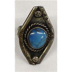 Vintage Navajo Sterling Turquoise Ring, Size 7.75