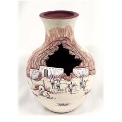 Native American Designed Pottery Vase by T Kelson