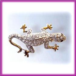 NEW LIZARD PIN BROOCH 24K GOLD SWAROVSKI CRYSTALS