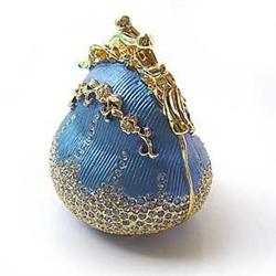 ANTIQUE BLUE PURSE 24K GOLD SWAROVSKI CRYSTAL BOX
