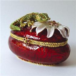 GECKO LIZARD 24K GOLD CRYSTAL JEWELRY BOX TRINKET