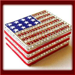 AMERICAN FLAG BOX SWAROVSKI CRYSTAL 24K GOLD USA