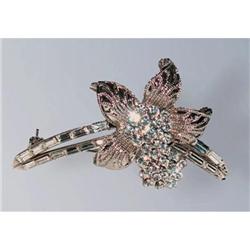 FLOWER PIN BROOCH 24K GOLD SWAROVSKI CRYSTAL BLUE