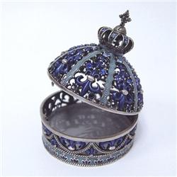 24K GOLD BLUE DOMED MORROCAN BOX  SWAROVSKI CRYST