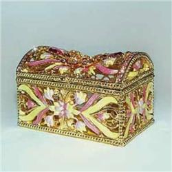 PINK BUTTERFLY FLOWER GOLD & CRYSTALS JEWELRY BOX