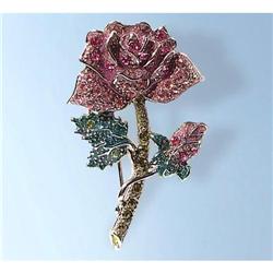ROSE PIN BROOCH 24K GOLD SWAROVSKI CRYSTALS