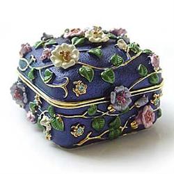 BLUE FLOWER 24 GOLD SWAROVSKI CRYSTAL JEWELRY BOX