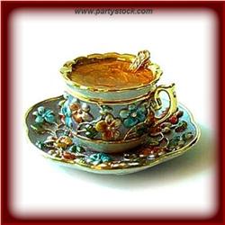 TEACUP 24K GOLD SWAROVSKI CRYSTAL JEWELRY BOX NEW