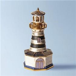 GOLD SWAROVSKI CRYSTAL JEWELRY BOX BLUE LIGHTHOUS