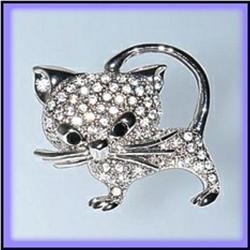 CAT KITTEN PIN BROOCH 24K GOLD SWAROVSKI CRYSTALS