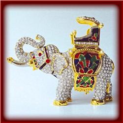 INDIA ELEPHANT GOLD SWAROVSKI CRYSTAL JEWELRY BOX