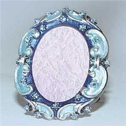 TINY OVAL PHOTO FRAME GOLD SWAROVSKI CRYSTAL BLUE