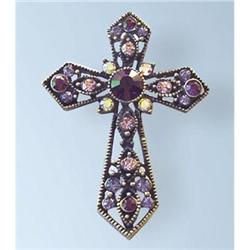 VINTAGE CROSS PIN BROOCH GOLD SWAROVSKI CRYSTALS