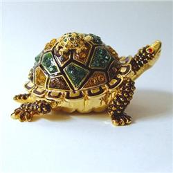 MOMMY BABY TURTLE GOLD CRYSTAL JEWELRY BOX MOTHER