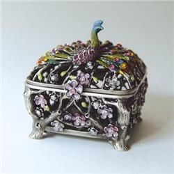 24K GOLD & SWAROVSKI CRYSTALS PEACOCK JEWELRY BOX