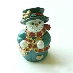 GOLD! SWAROVSKI CRYSTAL GREEN SNOWMAN JEWELRY BOX