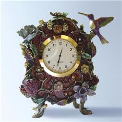 GOLD SWAROVSKI CRYSTALS HUMMINGBIRD FLOWERS CLOCK