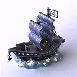 24K GOLD SWAROVSKI CRYSTALS PIRATE SHIP BOAT BOX