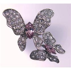 2 BUTTERFLIES PIN BROOCH GOLD SWAROVSKI CRYSTAL