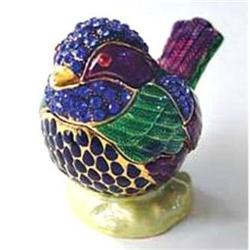 24K GOLD! SWAROVSKI CRYSTAL BLUE BIRD JEWELRY BOX