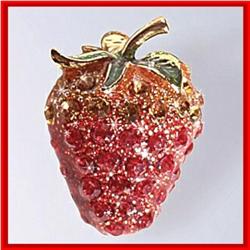 STRAWBERRY PIN BROOCH 24K GOLD SWAROVSKI CRYSTALS