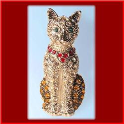 KITTY CAT PIN BROOCH 24K GOLD SWAROVSKI CRYSTALS