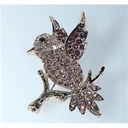 BIRD PIN BROOCH SWAROVSKI CRYSTALS PINK
