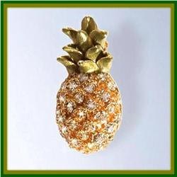 PINEAPPLE PIN BROOCH 24K GOLD SWAROVSKI CRYSTALS