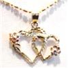 Image 1 : NEW SOLID 14K GOLD TWO HEARTS ROSE FLOWER PENDANT