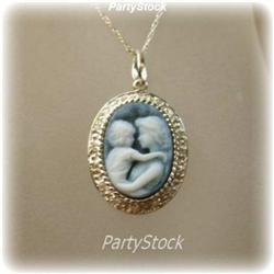 14K White Gold Cameo Pendant Necklace 3g Mother Child