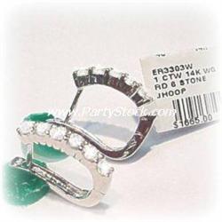 14K Gold Diamond 1 Carat, 6 I-Stone Hoop Earrings