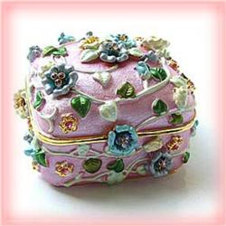 PINK FLOWER  GOLD SWAROVSKI CRYSTAL BOX
